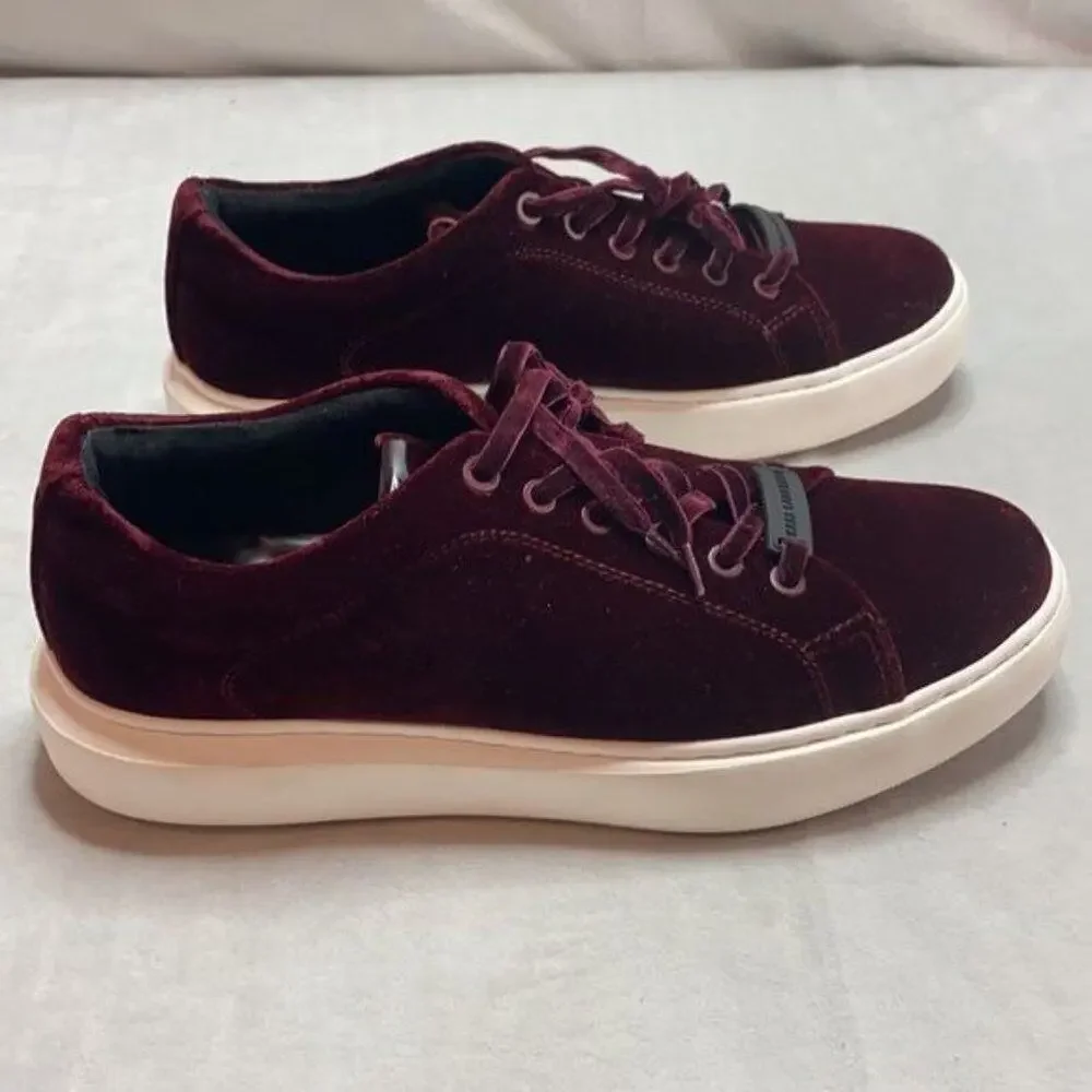 Karl Largerfeld maroon velvet lace up sneakers